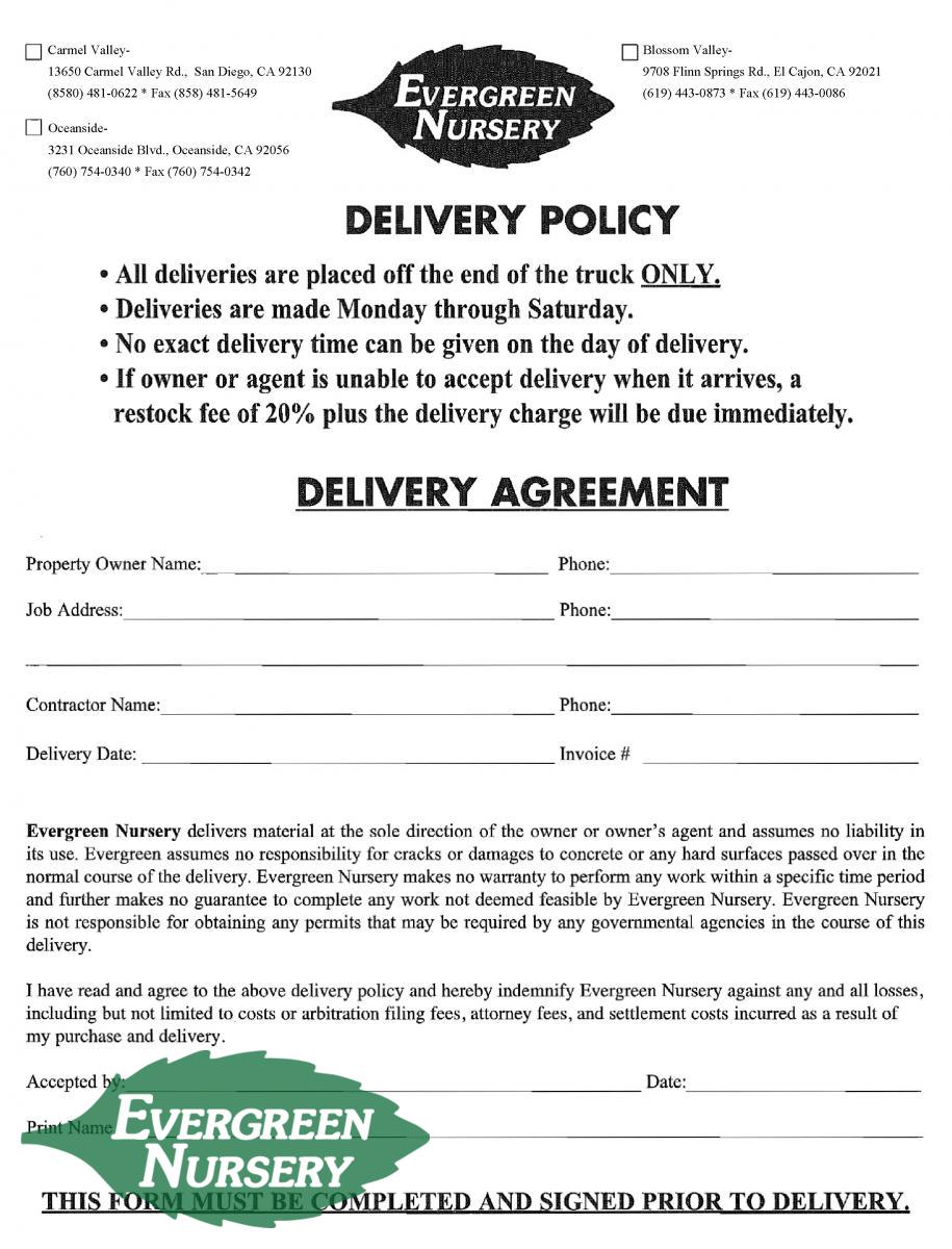 C Mix Evergreen Nursery All Deliveries Require A Signed Waiver Before Delivery